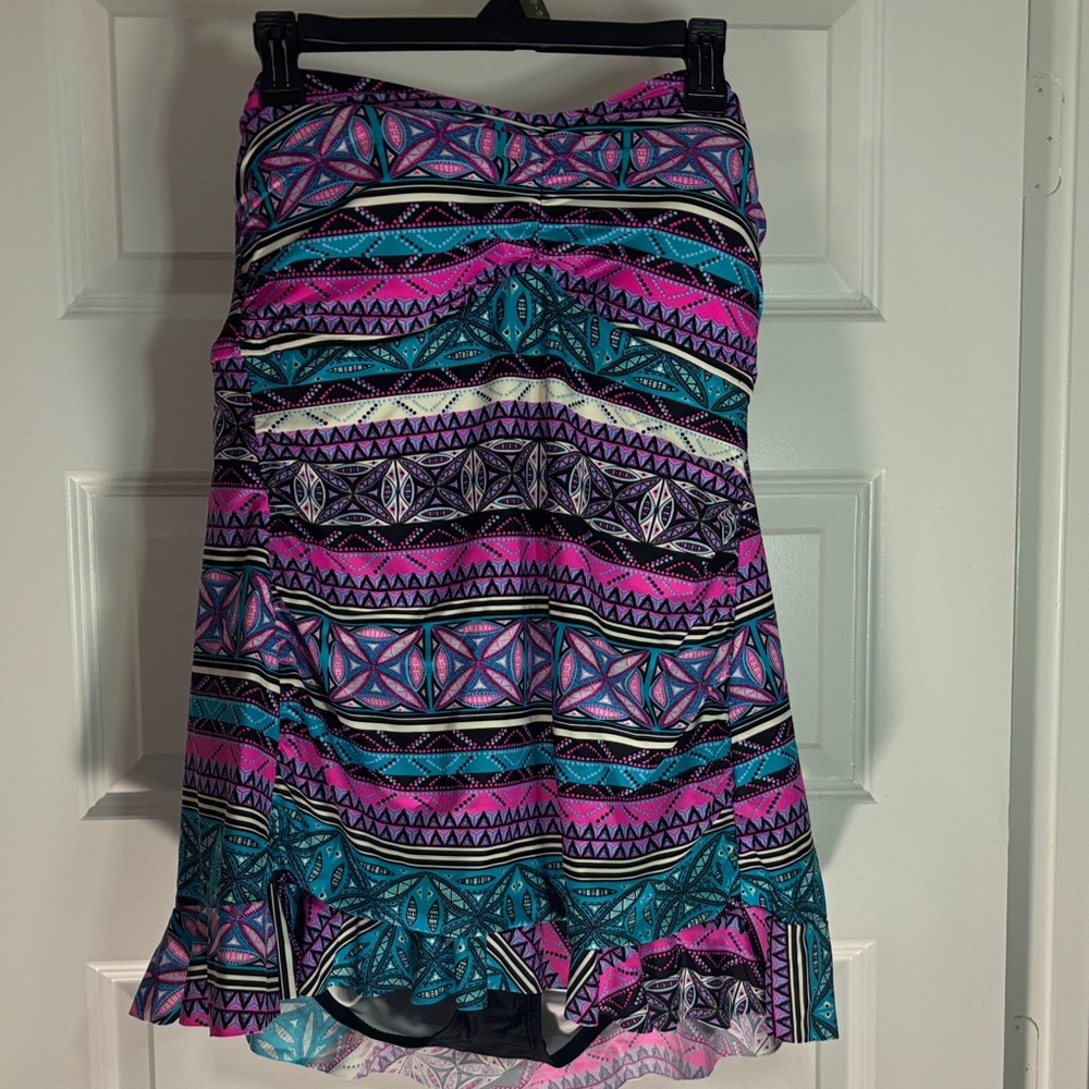 Surfside Vibrant Pink Teal Aztec Print SwimDress SZ 2X wear two ways vacay NWT